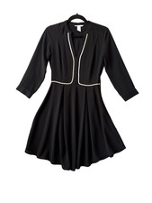 H&M Black Crepe Dress Pleated Contrast Ricrac Trim Fit Flare Mod Y2K Coquette 6