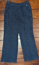 Sundance Women's Oakley Easy Pants 100 Linen Wide Leg Indigo Dyed Size P12 NWT