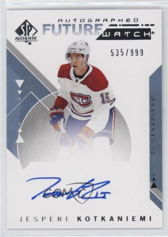 2018 SP Authentic Future Watch /999 Jesperi Kotkaniemi #190 Rookie Auto RC r7d