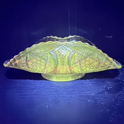 #ad Northern Star Carnival Glass Card Tray Iridescent Marigold Curled Sides Glows $50.00