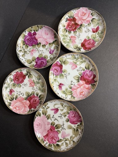 Rare Find Collectible 5 ANTIQUE HANDPAINTED NIPPON FLORAL/GOLD DESERT PLATES