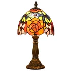 Tiffany Style Table Lamp 3 Color Temperatures Rose Flower Stained Glass Lamps...