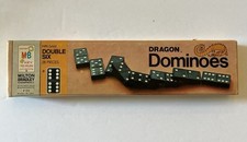 Vtg 1970 MILTON BRADLEY Halsam Dragon Double Six Wooden 28 Dominoes 4130 USA
