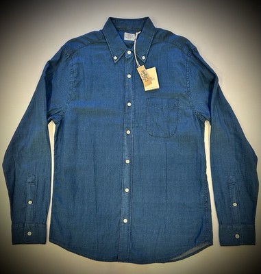 New Faherty Indigo Dyed Doublecloth Pacific Shirt Size Medium Dark Blue NWT $128