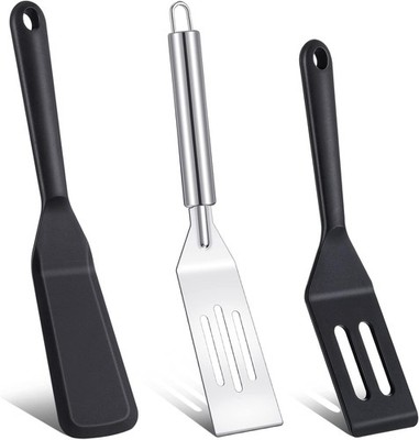 3 Pcs Small Spatula Thin Narrow Silicone Serving 10 x 1.93 inches, Silver 