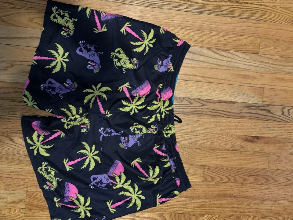 Bañador Retro Años 90 Para Hombres 2XL Negro Dinosaurio T-Rex Palmera Estampado Completo Foto 3 de 3