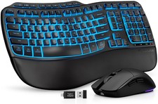 Ergonomic Wireless Keyboard and Mouse Combo, Rechargeable 4000mAh Backlit Key...