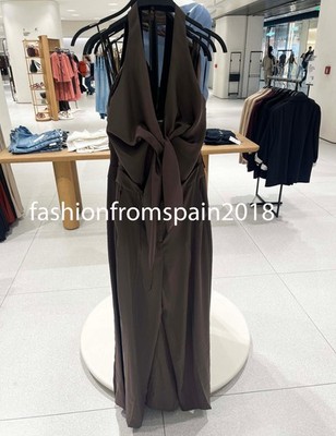 ZARA NEW WOMAN KNOTTED SATIN EFFECT VEST JUMPSUIT BROWN TAUPE XS-L
