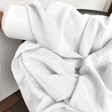White Linen Fabric by the Yard Soft Natural Medium Weight Material Sewing Craft