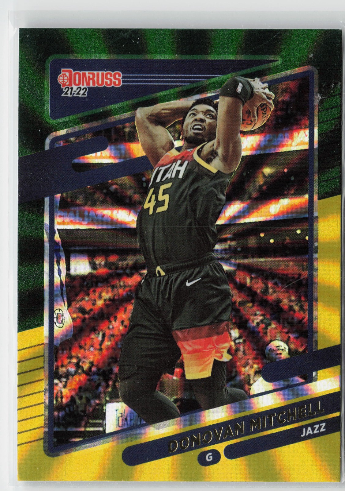 2021-22 Donruss #159 Donovan Mitchell Holo Green and Yellow Laser