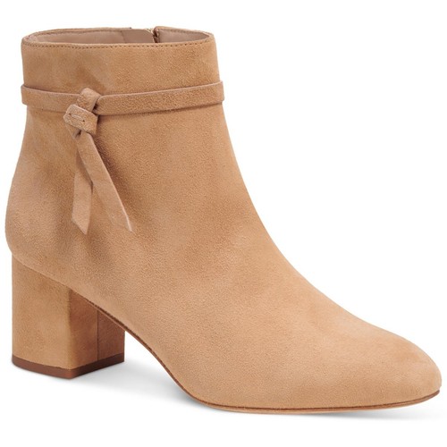 KATE SPADE NEW YORK Womens Beige Pebbled Padded Knott Round Toe Block Heel Zip-Up Leather Booties B