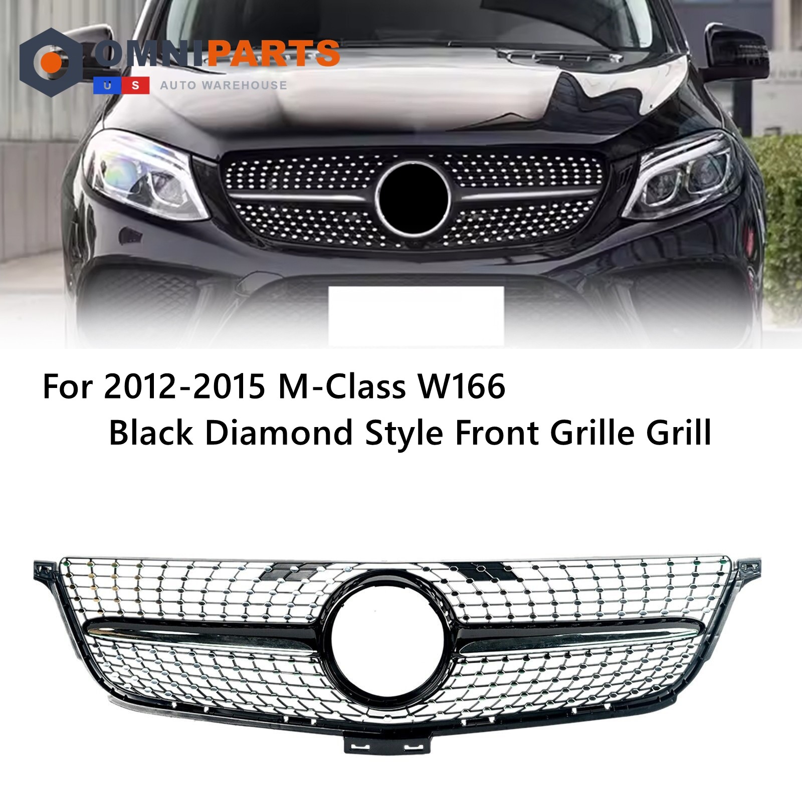 Black Front Bumper Grille Fits 2012-2015 Mercedes Benz W166 ML300 ML350 ML400