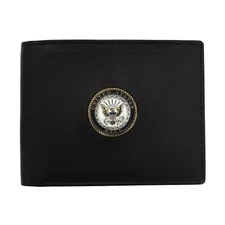 Licensed US NAVY Medallion Genuine Leather Wallet - Bifold Black