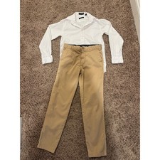 Nordstrom Teen Boy Outfit White Button Down Shirt Size 10 Khaki Pants Size 12