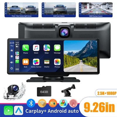 LAMTTO 9.26" 2.5K Dash Cam Car Stereo For Apple Carplay&Android Auto GPS + Rear Camera