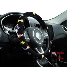 Embroidered Cute Black Steering Wheel Cover Auto Anti-slip Breathable Goose