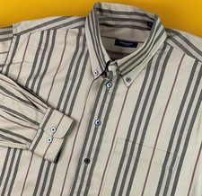 Vintage Burberry London Shirt Beige Nova Striped Button Down Made In USA Sz L
