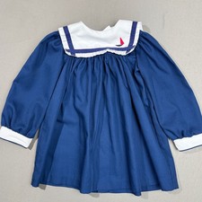 Vintage Bryan Kids Sailor Dress, White and Navy Blue, Size 4 Years
