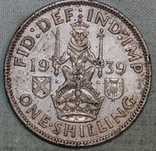 GREAT BRITAIN 1939 SILVER SHILLING ~ SCOTTISH CREST ~ GEORGE VI~99 ¢ shipping