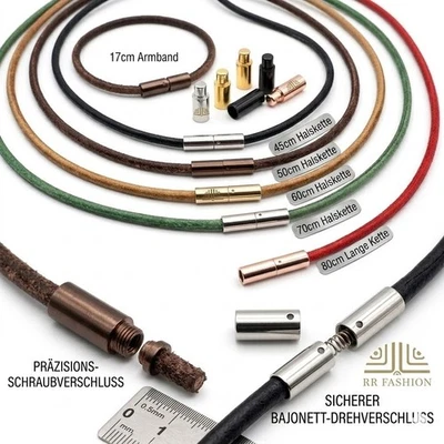 3mm Lederkette Lederband Ledershnur Echtleder Rund Tunneldrehverschluss 17-80cm - Bild 1 von 4