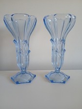 Art Deco Blue Glass Rocket 27cm Vases