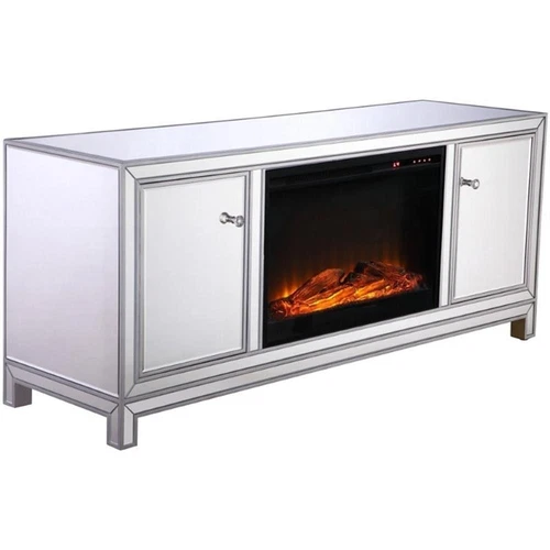 Elegant Decor Modern 60" Mirrored Faux Log Fireplace TV Stand in Antique Silver - Picture 1 of 10