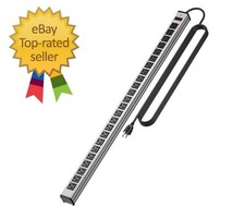 24 Outlets Extra Long Power Strip,Heavy Duty Metal Socket Silver  Black