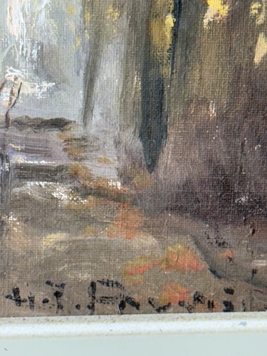 Early Vintage French Impressionist Forest Scene Oil On Canvas Framed - Picture 7 of 14