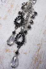 Cluster Teardrop Purse Charm Bag Clip Gunmetal Silver Clear Handmade New