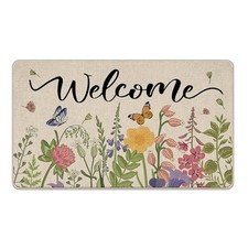 Welcome Spring Summer Wildflowers Decorative Front Door Mat, Flower Floral