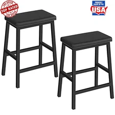 2-Piece Bar Chair Set PU Leather Upholstered Easy Assembly Stain Resistant Black