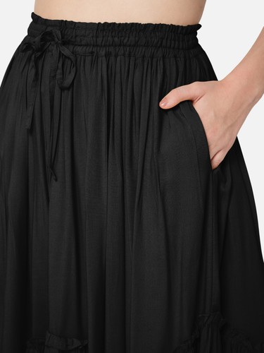 Women's Renaissance Pirate Peasant Medieval LARP High-Low Maxi Skirt with Pocket - Picture 5 of 33