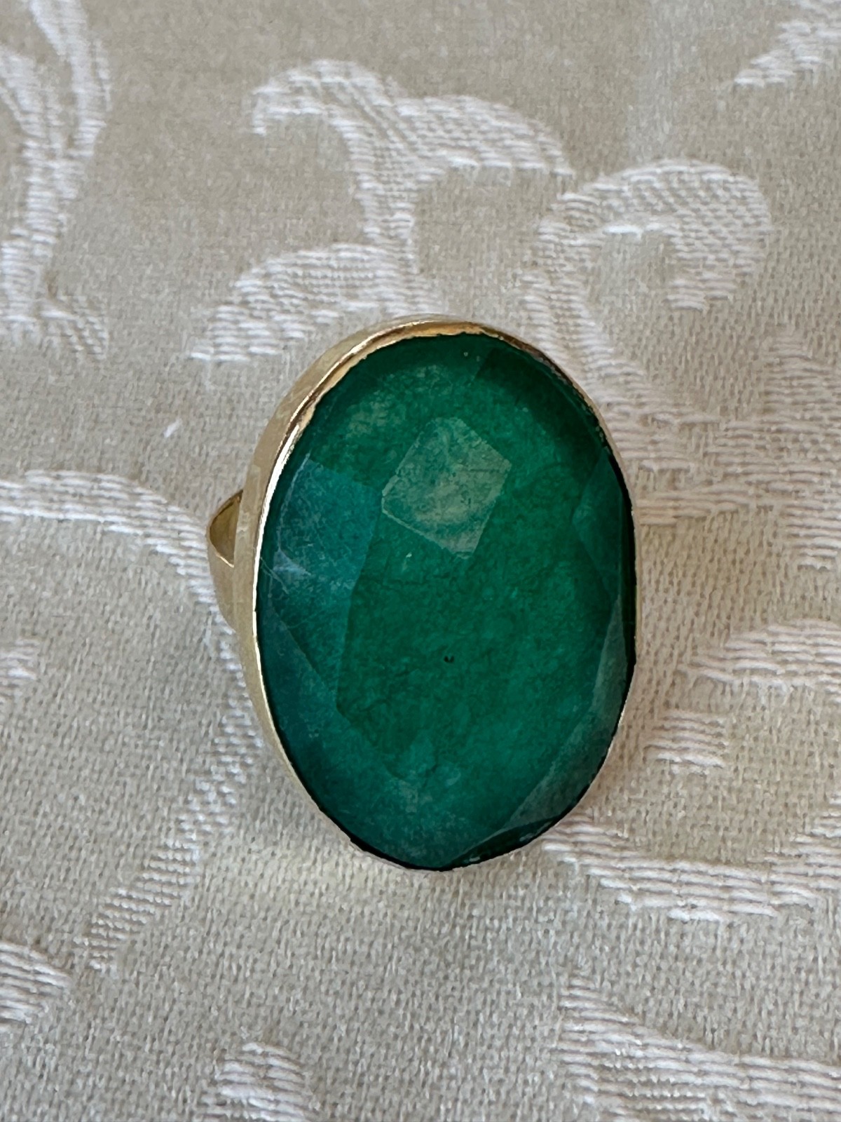 14k SOLID GOLD OVAL SOLITAIRE HUGE GREEN CHALCEDO… - image 2