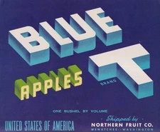 Northern Fuit Co Blue T Apples unused crate label Wenatchee WA