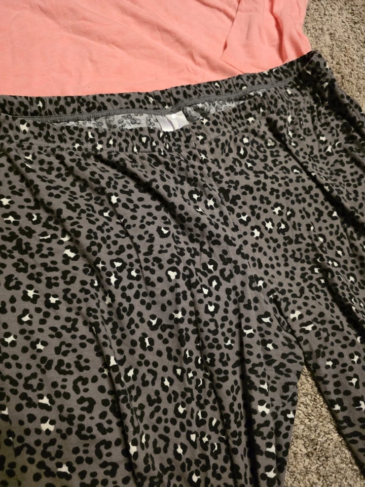 Secret Treasures Size L Pajama Set Pink And Gray Cheetah Print Long Sleeve - Image 2 of 3