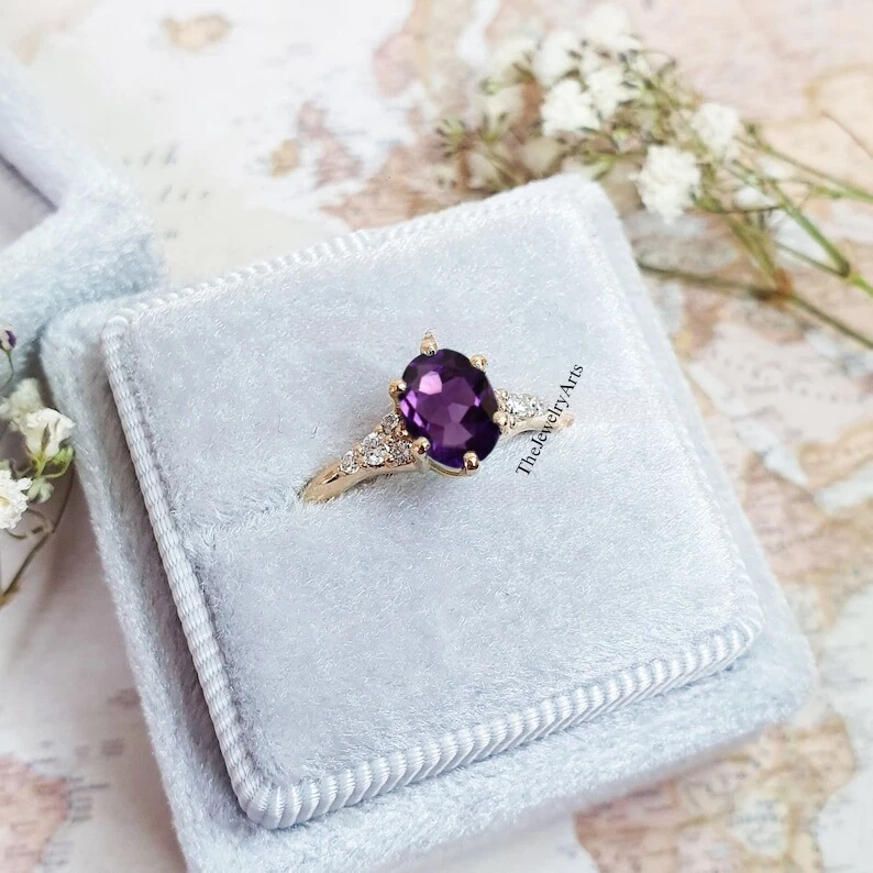 Natural Amethyst Ring, Stylish Dainty Ring, 925 Sterling Silver Ring, Oval Ring - Image 3 of 4