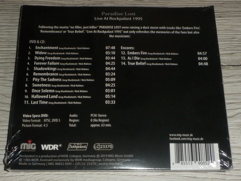 PARADISE LOST Live at Rockpalast 1995 CD+DVD 2019 MIG 90852 Draconian Icon NEU** - Bild 2 von 4