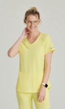 SKECHERS STRETCH WOMEN SCRUB TOP IN LEMON GLOW YELLOW, IN ALL SIZES SK101, NWT