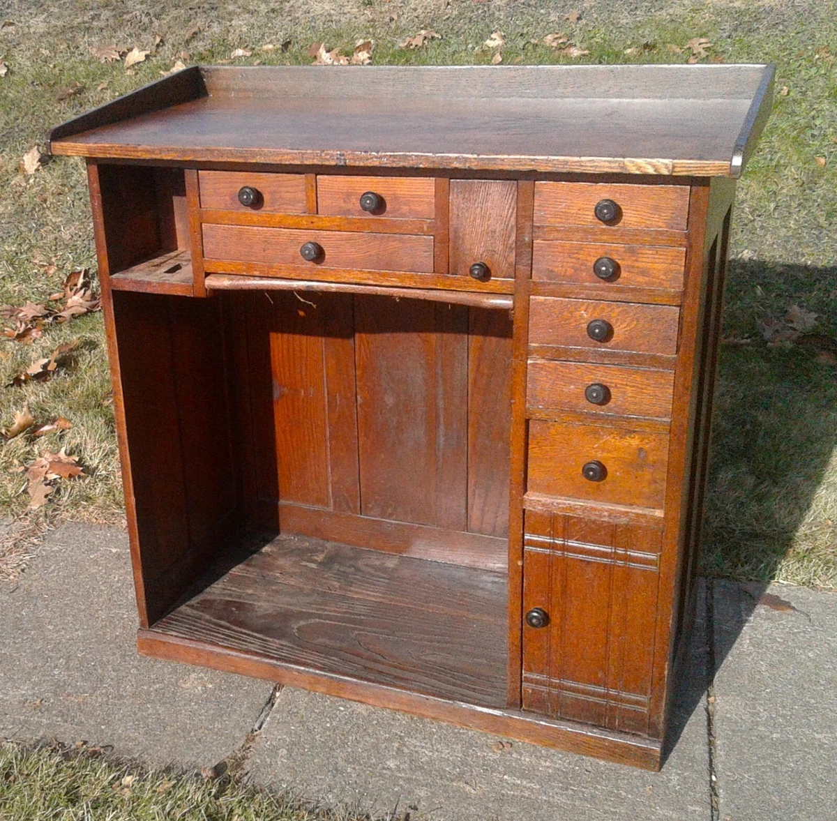 Antique Oak Watchmakers or Jewelers Workbench or Tall Desk 1920s