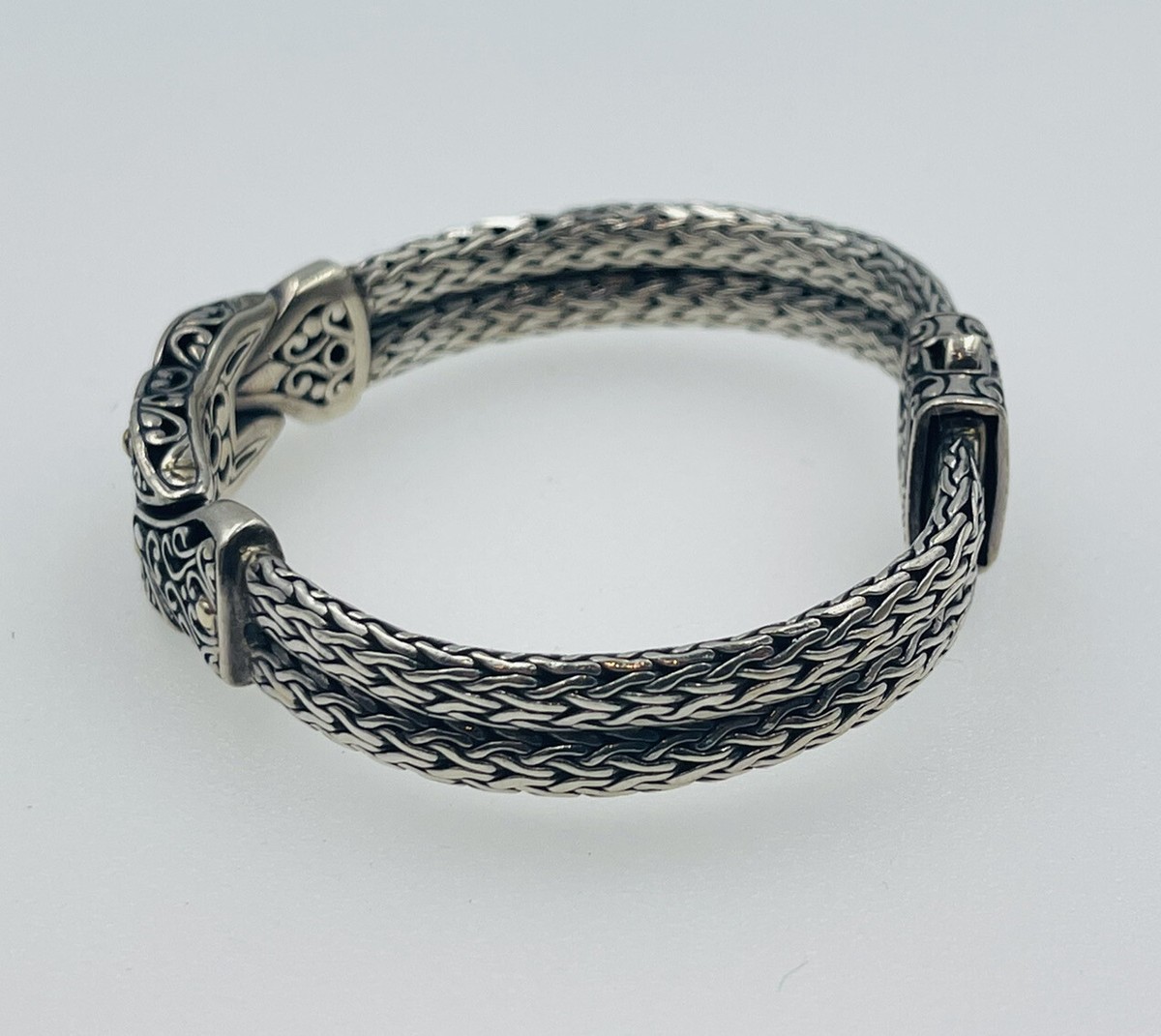 Vintage Sterling Silver & 18k Gold Double Wheat Bracelet Signed DS