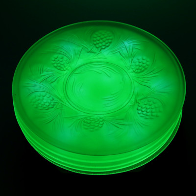 Jobling Glasteller Fircone Set 6 Teller Jade B18cm um 1930