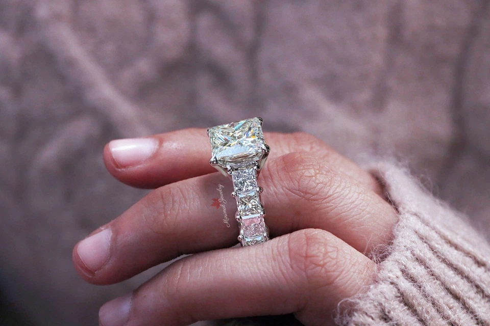 5.5CT Princess Moissanite Solitaire Engagement Ring women wedding 10k White Gold - Image 4 of 4