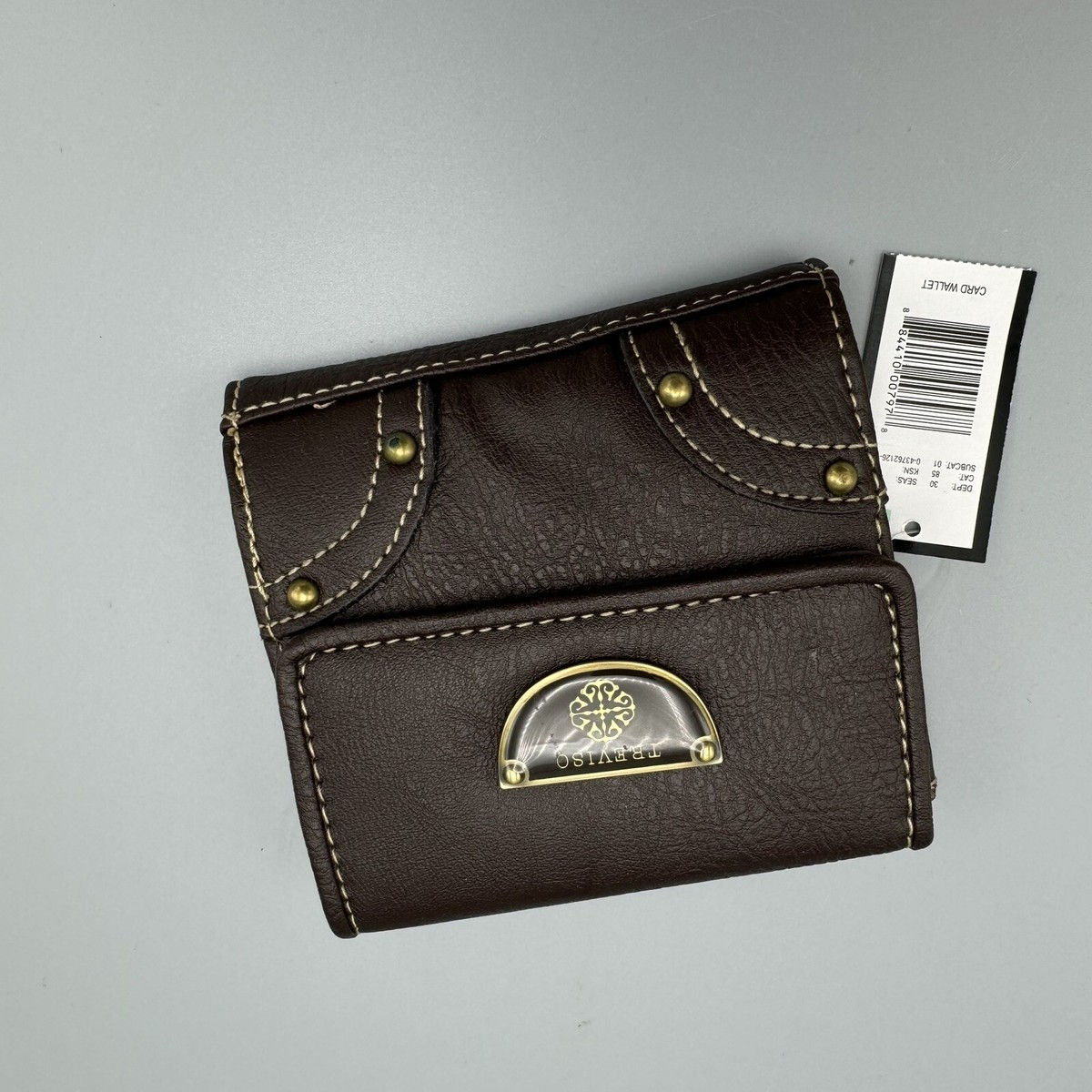 Treviso Brown Double Snap Closure Womens Wallet Credit Card Zipper Coin  Bifold