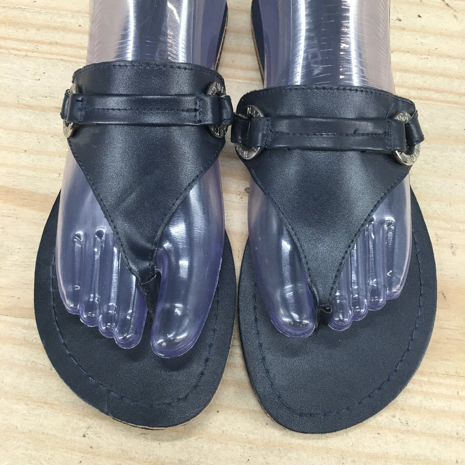Sandalias Nautica para mujer 6 informales cómodas sin cordones tanga planas azul imitación cuero Foto 3 de 4