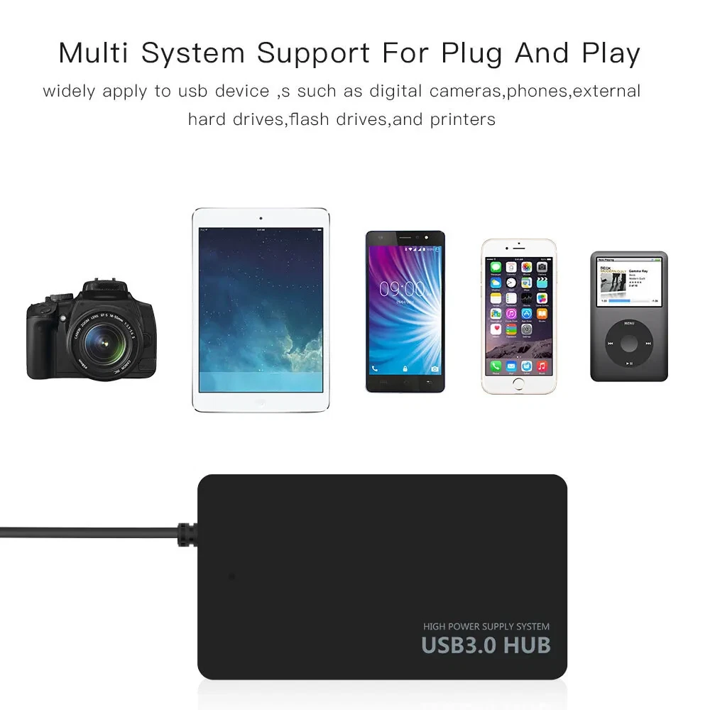 7-Port USB Hub with On/Off Switches, High-Speed Data Transfer, AC Adapter for PC Laptop