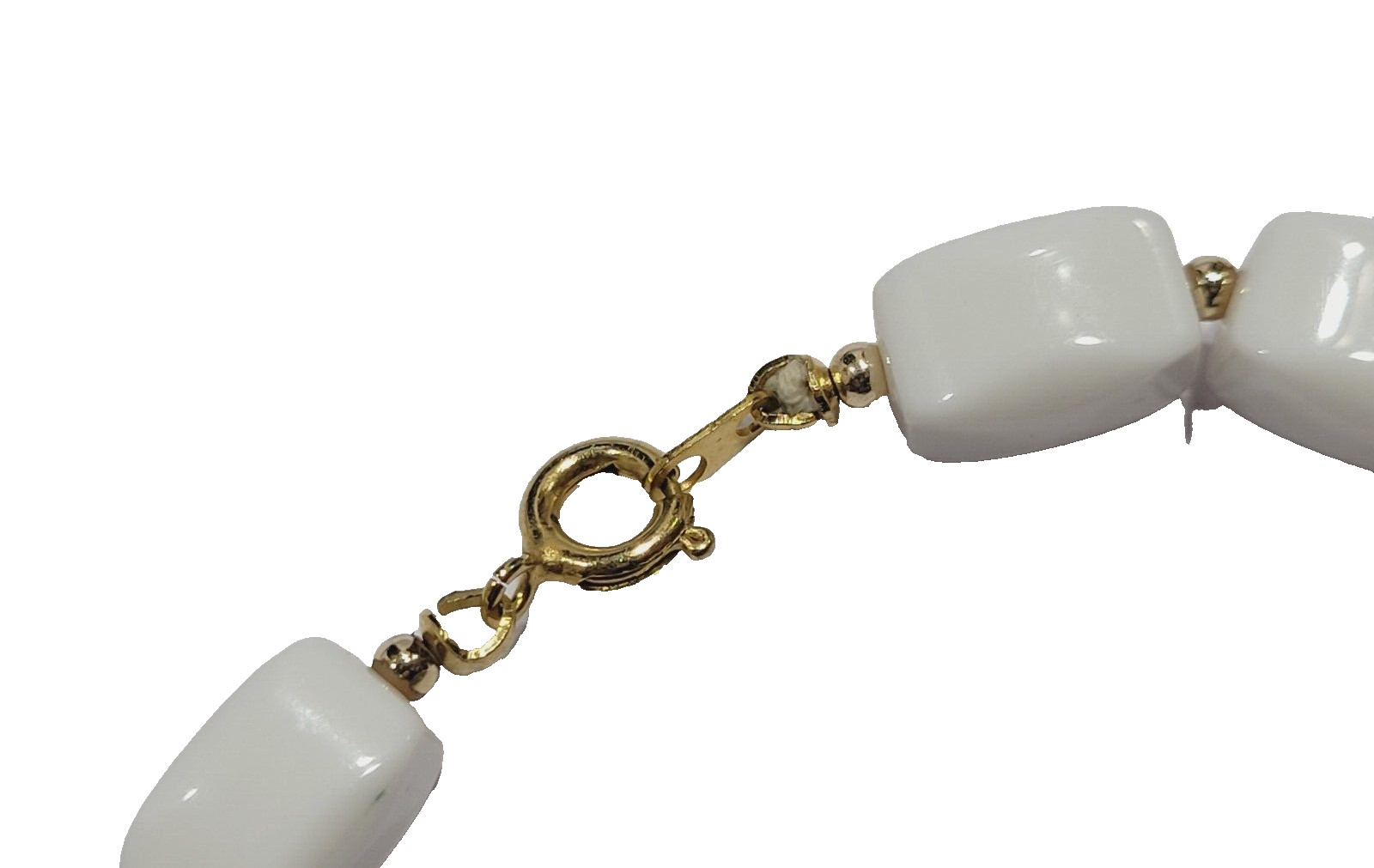 White Rounded Side Rectangle Bead w Gold Tone Sep… - image 7