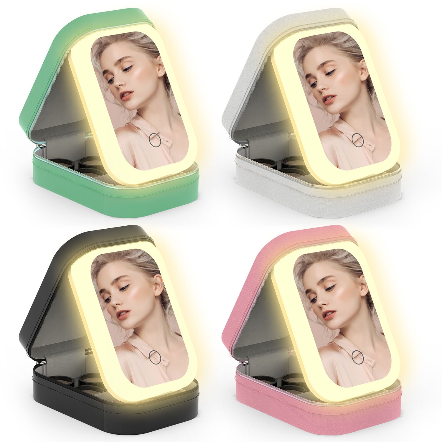 Portable Rechargeable LED Makeup Mirror with Bag & Beauty Light  -image