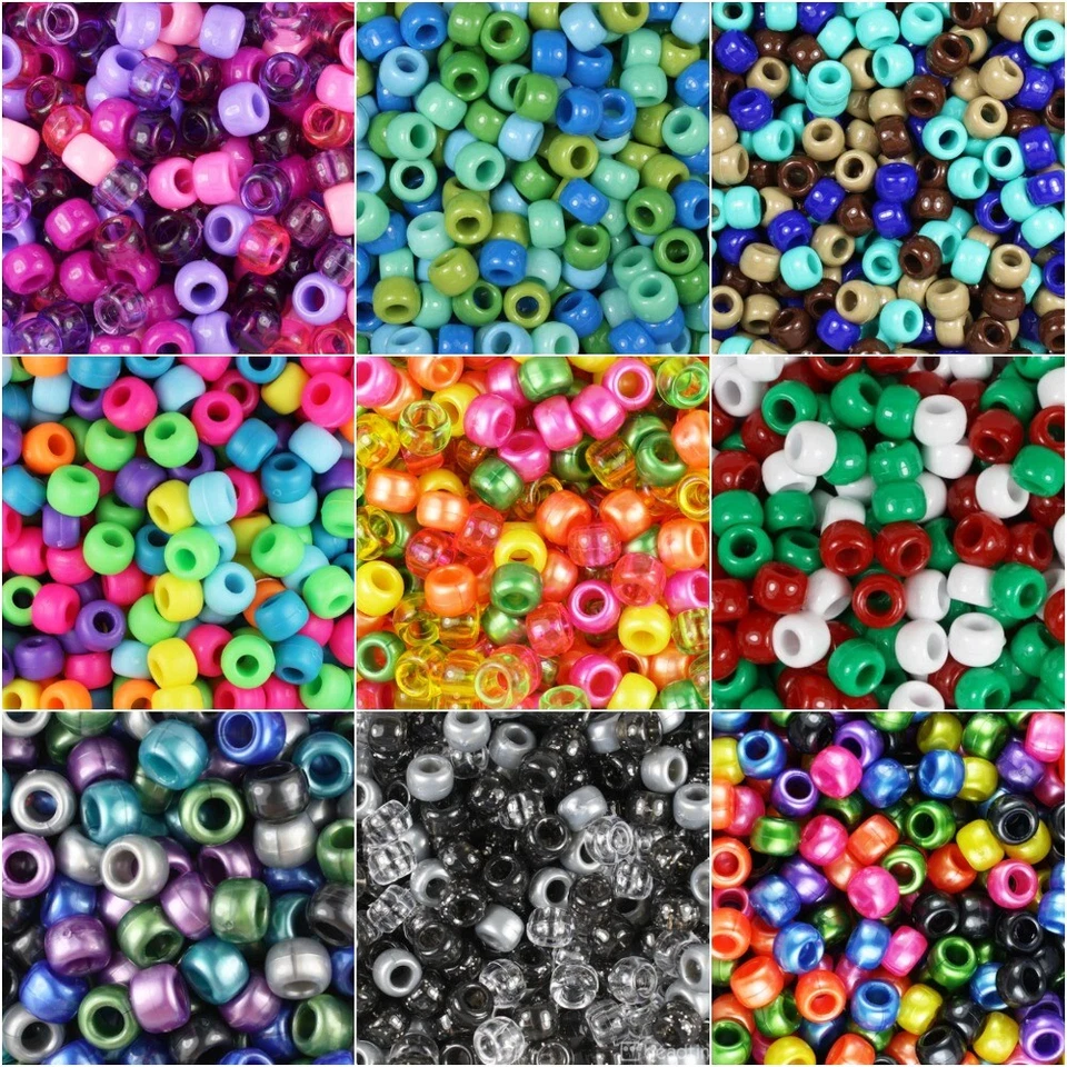 100 Pony Beads 9 x 6MM With 4mm Large Hole 50 colors same day shipping  - Image 2 of 2