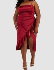 Emerald Sundae Women Red Ruffled Midi Dress Plus Size 14