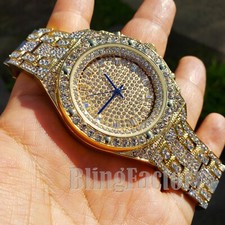 Men's Luxury Iced Hip Hop Gold PT Stylish Bling Clubbing Metal Band Watch